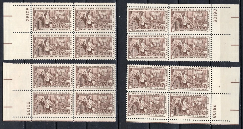 1958 Lincoln–Douglas Debate #1115 Mint NH 4¢ Plate Block of 4 #26108 - Image 1 of 1