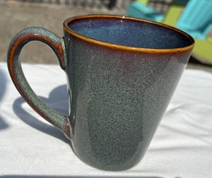 Home Trends China 16oz Rave Beat 4 3/8th" Mug Dark Green Speckles Brown Trim VGC - Picture 1 of 8