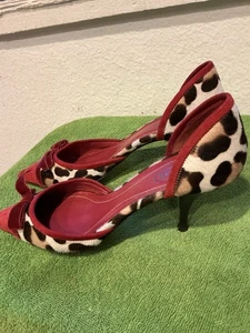 Coach Kitten Heel Mohair Python Red Animal Leopard Print Shoe 6.5 B - Picture 1 of 7