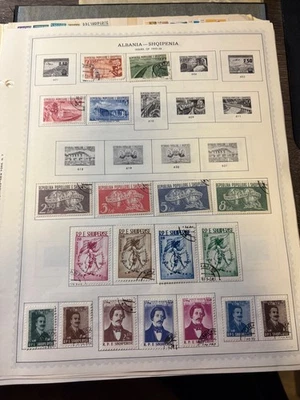 Albania Group of 204 MH or Used Stamps Hinged on Pages or 2 Stockcards - Image 1 of 4