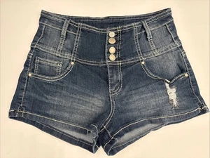 Y2K Micro Short Jean Shorts Junior Distressed Almost Famous Size 9 - Picture 1 of 4