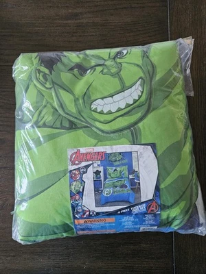  复古 Marvel Incredible Hulk 绿色和蓝色 4 件套幼儿床套装全新 — 第 1/3 张图片