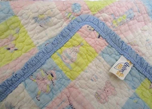 Vintage Quiltex Pastel Colorblock Cotton Baby Quilt - Ruffled Trim-1970's - Picture 1 of 8