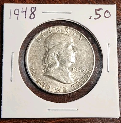 1948 Ben Franklin Half Dollar US 50 Cent Coin, Nice Luster, Circulated AU - Image 1 of 2
