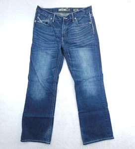 BKE Jeans Mens 36x32 Blue Tyler Straight Leg Thick Stitch Embroidered Whiskered - Picture 1 of 10