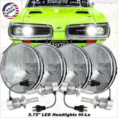 4PCS 5.75" LED Round Headlights High/Low Beam for Dodge Charger 1966-1974 white - Image 1 of 4