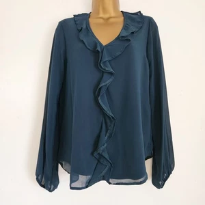 NUEVA Blusa Top Ex Dorothy Perkins 8-22 Volantes Frontales Verde Teal Oscuro Gasa - Imagen 1 de 6