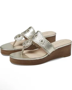 Jack Rogers Women's Jacks Mid Wedge-Stacked Sandal | Metallic Cork/Pltainum 8 - Picture 1 of 4