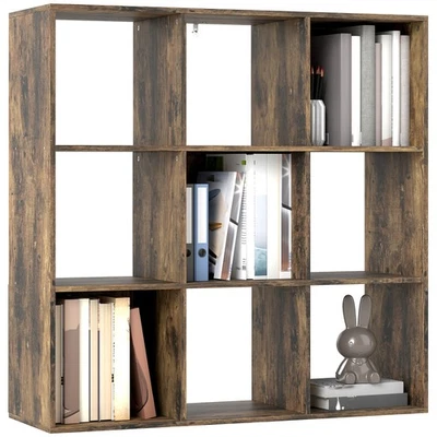 HOMCOM 9 Cube Storage Unit Cabinet Bookcase Display Shelves, Rustic Brown - Image 1 of 4