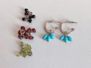 Silpada Sterling Silver 925 Garnet Onyx Turquoise Peridot Beads Hoop Earrings - Picture 1 of 5
