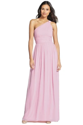 Donna Morgan ~ Vestido Formal Rosa Pétalo Gasa Acanalado Un Hombro 10 NUEVO $280 Foto 1 de 4