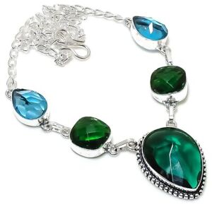 Chrome Diopside, Topaz Gemstone 925 Sterling Silver Jewelry Necklace 18"