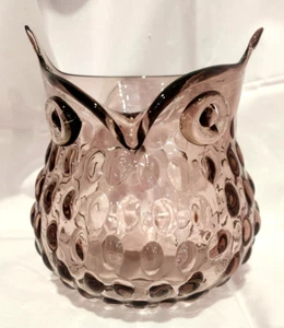 Blenko Bubble Glass Owl, Amethyst Purple Vase/Decor w/Hobnail Pattern, Art Glass - Picture 1 of 7
