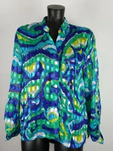 Damenbluse transparent Knopfleiste L/S geometrisches Hemd Stehkragen Freizeit Größe 10 - Bild 1 von 7
