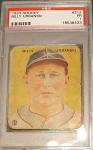 1933 Goudey #212 Billy Urbanski Baseball Card Bill Urbansky BRAVES graded PSA 1 - Picture 1 of 2