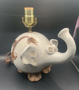 Vintage Steinzeug Tonala Stil Keramik Elefant Kork Mund Volkskunst Lampe - Bild 1 von 16