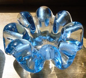 Mid century heavy chunky trinket dish /ashtray Blue glass - Picture 1 of 3
