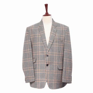 Mens 48R Wool Blazer Beige Blue Orange Glen Plaid Check Sport Coat Formal Jacket - Picture 1 of 7