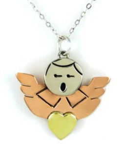 Encantador Ángel Colgante y Cadena Alpaca, Latón y Cobre 16" Cadena Plateada  - Imagen 1 de 2