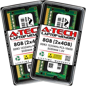 A-Tech 8GB 2 x 4GB PC3-10600 Laptop SODIMM DDR3 1333 MHz 204pin Memory RAM 8G 4G