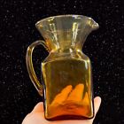 Pichet en verre art soufflé à la main carafe fait main verre ambre fond carré vintage