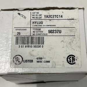 BURNDY YA2C2TC14 TwoHoleLugCmprsnConn,Long,Brown,10 22C363 (Box Of 25) - Picture 1 of 5