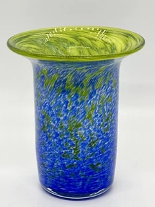 Vintage Vase Art Glass Bright Blue & Green Swirls - Picture 1 of 13