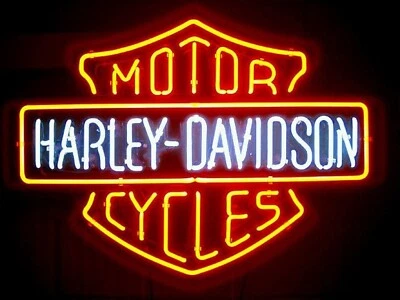 NEON CRAFT HUT 24" Harlay-Davidson HD Motorcycle Neon Sign Light Lamp Garage Open Wall Decor
