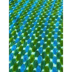 Colcha de chenilla vintage completa azul verde años 70 brillante boho hippie ligera - Imagen 1 de 7