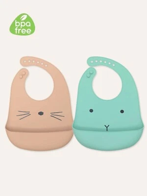 2 Pack Silicone Baby Bib Easy Wipe Clean Baby Feeding Bibs Waterproof  - Image 1 of 4