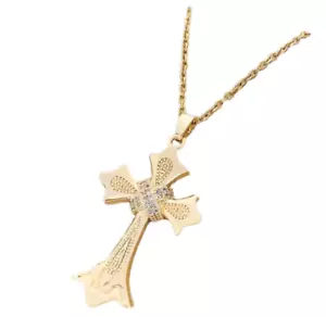 Ciondolo Croce Cristiana Placcato Oro 18K Base Rame Moda con Collana Zirconia - Foto 1 di 4