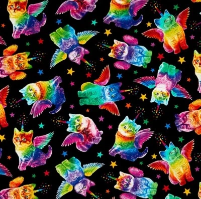 Ткань Feline Drive RAINBOW UNICORN CATS черная - четверть квадратного ярда (18 x 22 дюйма) отличное качество - Изображение 1 из 4