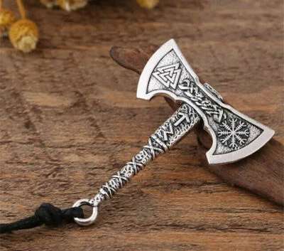 COLLAR COLGANTE HACHA VIKINGA Hacha Martillo Mjolnir Estaño Nórdico Thor NUEVO Unisex  Foto 1 de 4