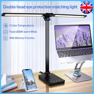 LED Desk Lamp 5 Colour Temperatures 10 Brightness Levels USB Charging Port Light - Picture 1 of 10