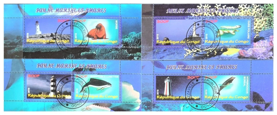 161. MALAWI 2010 (04 DIFFERENT) USED STAMP M/S MARINE FAUNA AND LIGHT HOUSE - Image 1 of 1