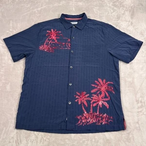 Tommy Bahama Shirt Mens XL Blue Pink Palm Trees Hawaiian Button Up 100% Silk - Picture 1 of 13