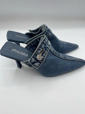 Jeffrey Campbell сандалии женщин Mule Dolly джинсовой ткани каблук туфли ретро размер 9,5 новый - Изображение 1 из 4