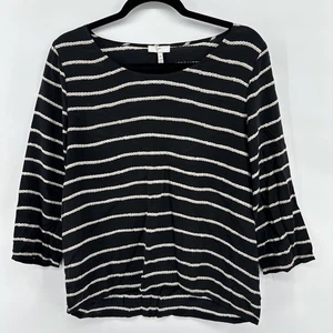Joie Black 100% Silk Blouse Women’s Medium 3/4 Sleeve Top Shirt Rope Design - Picture 1 of 9
