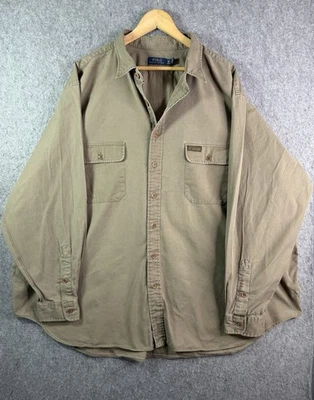 Polo Ralph Lauren Shirt Mens 4XB Military Safari Army Brown Pockets - Image 1 of 4