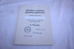 Membership Certificate The American Railway Engineering Association 1953 Vintage - Picture 1 of 12