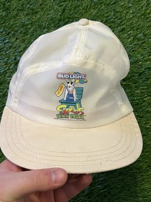 复古 80 年代 Spuds Mackenzie Bud Light Beach Patrol 5 面板平沿帽 — 第 1/4 张图片
