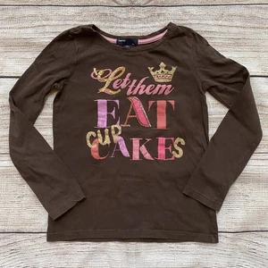 Gap Kids Brown Pink Let Them Eat Cupcakes Glitter LS T-Shirt Girl's S 6 7 - Picture 1 of 3