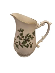 Vintage Stechpalme Krug von Lenox Weihnachten Feiertag Porzellan Schnörkelgriff Gold - Bild 1 von 6