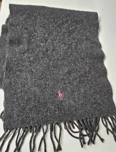 RALPH LAUREN Polo klassischer dunkelgrauer Lammwollschal bestickt rosa Pony - Bild 1 von 3