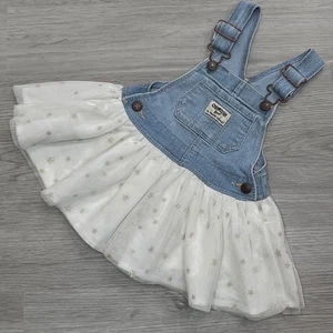 OshKosh Denim Overalls Dress Star Tulle Skirt Adjustable Straps 12M - Picture 1 of 10