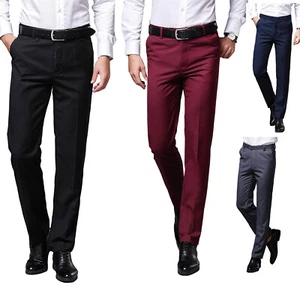 Men's Straight Leg Formal Dress Pants Casual Slim Fit Classic Cozy Long Trousers - Picture 1 of 16