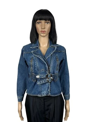 Jaqueta de motociclista vintage Versace década de 1980 denim coração tamanho XS - Imagem 1 de 4