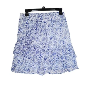 ⭐Autres Filles Sz M Women mini Skirt Tube white blue Floral ruffle Tiered New⭐ - Picture 1 of 5