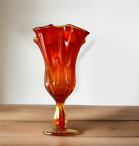 Fenton Amberina Vase Handkerchief Glass Art Pedestal GLOWS Vintage MCM Vintage - Picture 1 of 12