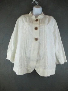Caslon Jacket Womens 20W Ivory 3/4 Sleeve Pleated Linen Artsy Beachy Lagenlook - Picture 1 of 14